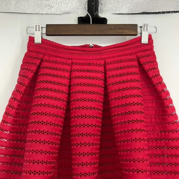Maje Red Eyelet Trim Puffy Retro High Waist Knee Length Skirt 1 or S - Picture 5 of 16